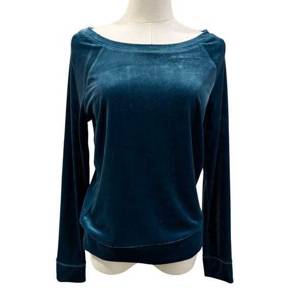 Aerie Teal Blue Velvet Long Sleeve Women Medium Soft Lounge Holiday Y2K Velour - Picture 1 of 7
